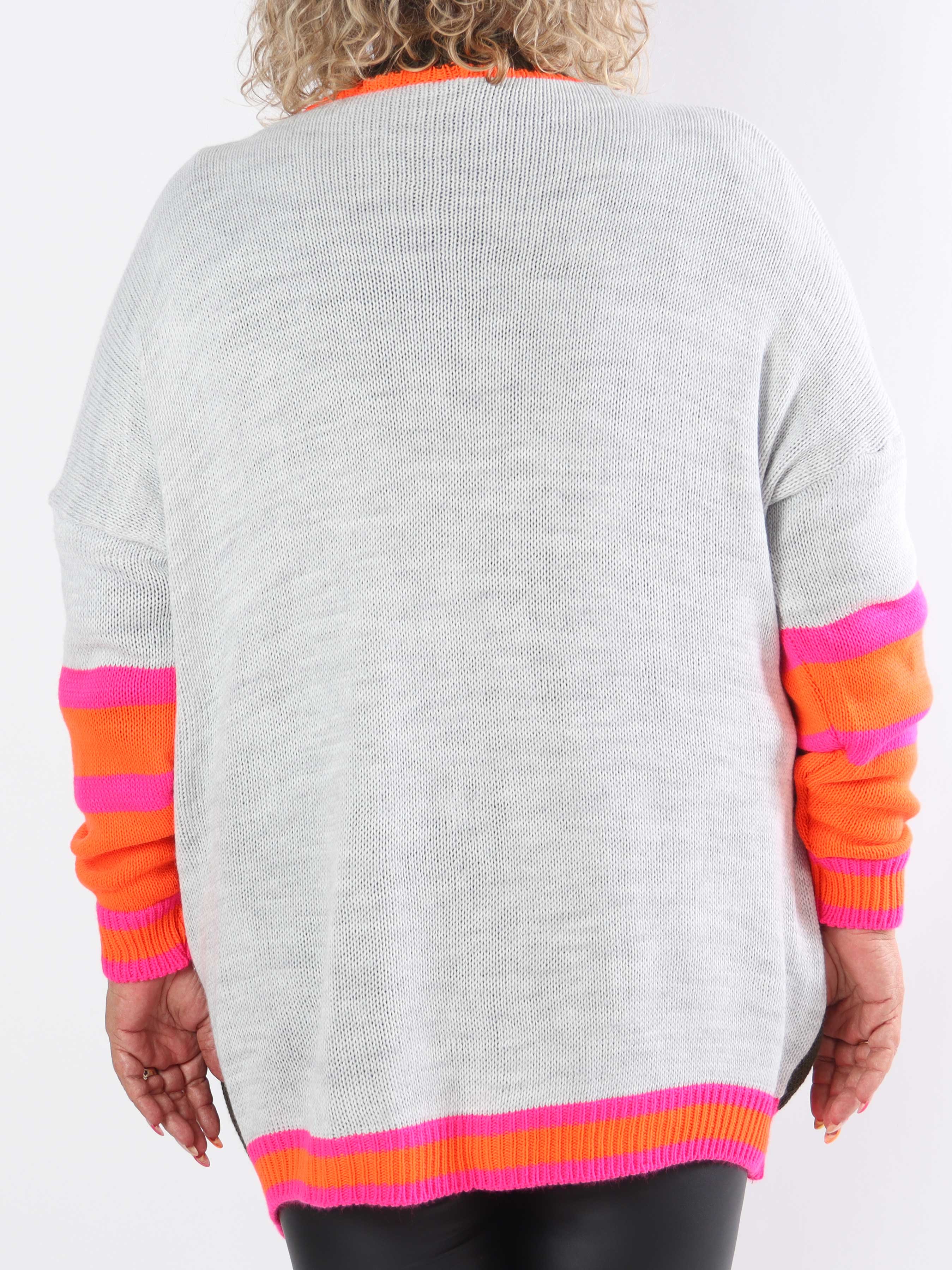 Diah - Flerfarvet plus size college strikcardigan